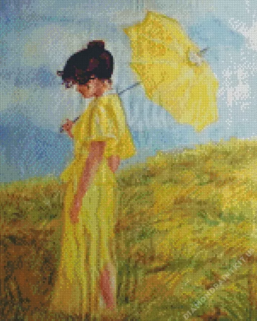 Vintage Lady With Yellow Umbrella Diamond Painting