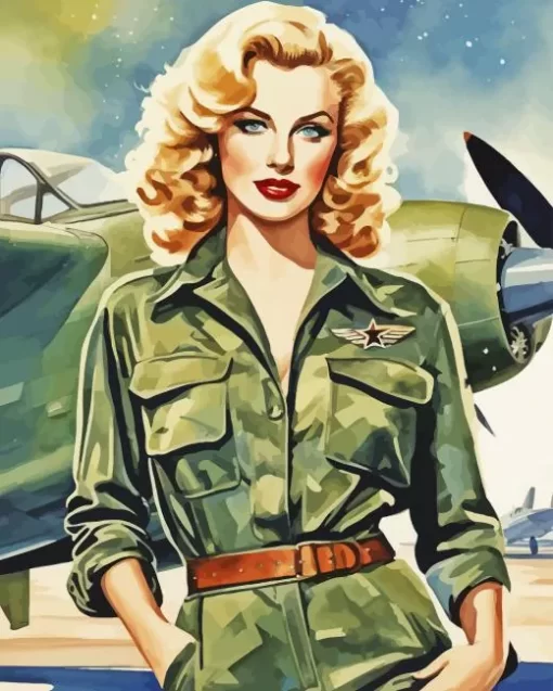 Vintage Pilot Girl Diamond Painting