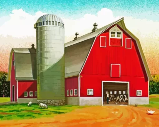 Barn With Silo Diamond Painting