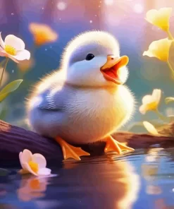 Cute Little Duck And Flowers Diamond Painting