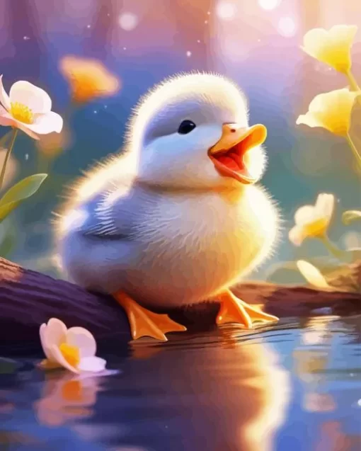 Cute Little Duck And Flowers Diamond Painting