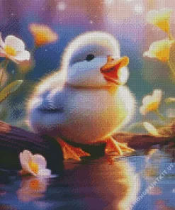 Cute Little Duck And Flowers Diamond Painting