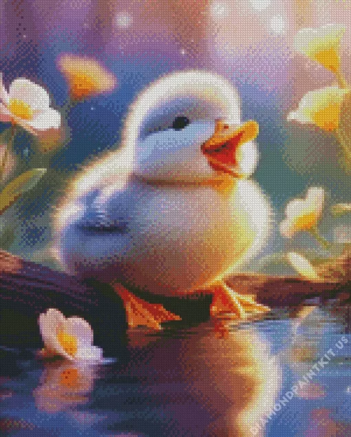 Cute Little Duck And Flowers Diamond Painting