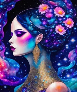 Floral Galaxy Girl Diamond Painting