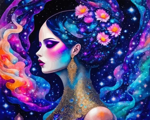 Floral Galaxy Girl Diamond Painting