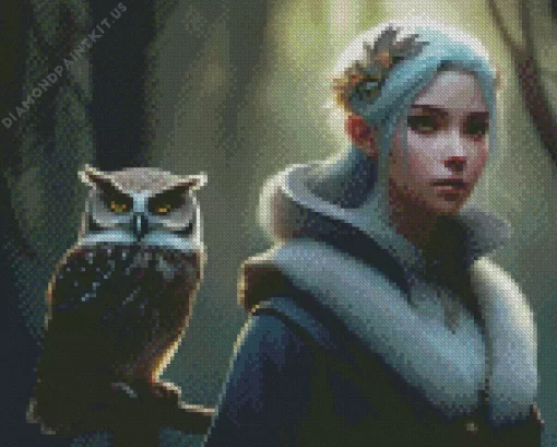 Girl With Owl Diamond Painting