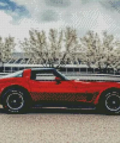 Red 1981 Corvette Diamond Painting