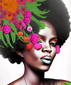 Afro Black Woman Flowers Diamond Painting