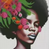 Afro Black Woman Flowers Diamond Painting