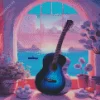 Blue Guitar By The Window Diamond Painting