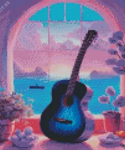 Blue Guitar By The Window Diamond Painting