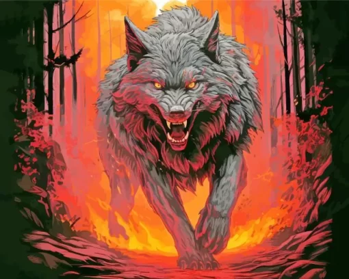 Giant Black Wolf Evil Diamond Painting