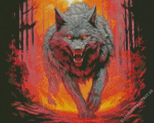 Giant Black Wolf Evil Diamond Painting