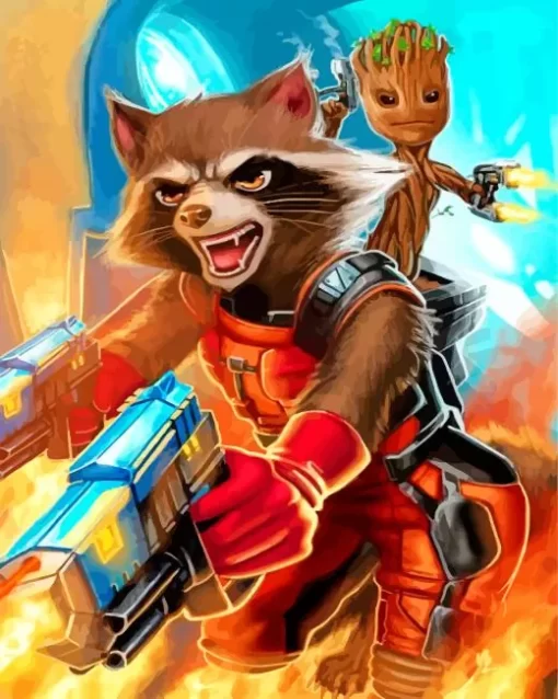 Rocket and Groot Fotnite Game Diamond Painting