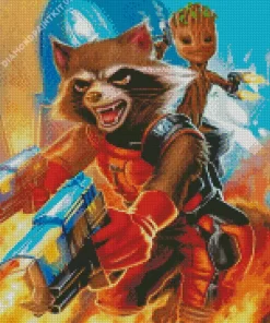 Rocket and Groot Fotnite Game Diamond Painting