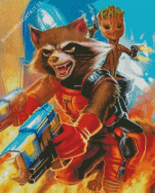 Rocket and Groot Fotnite Game Diamond Painting