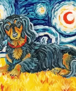 Starry Night Black Wiener Dog Diamond Painting