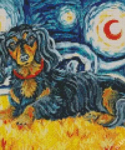 Starry Night Black Wiener Dog Diamond Painting