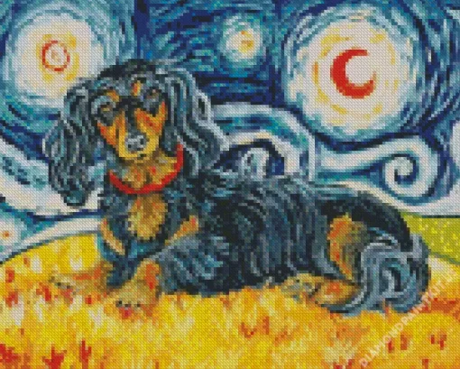 Starry Night Black Wiener Dog Diamond Painting