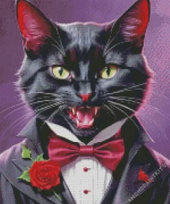 Vampire Black Cat In Tie Diamond Painting