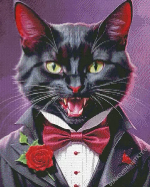 Vampire Black Cat In Tie Diamond Painting