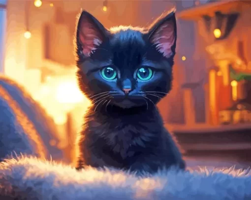 Black Cat with Blue Eyes Diamond Painting