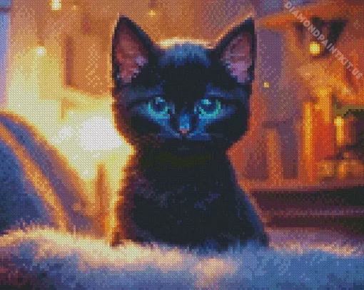 Black Cat with Blue Eyes Diamond Painting