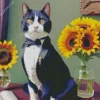 Black Tie Cat With Sunflowers Diamond Painting