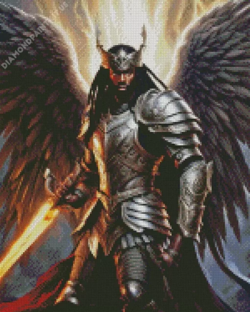 Black Warrior Angel with Armor Diamond Painting