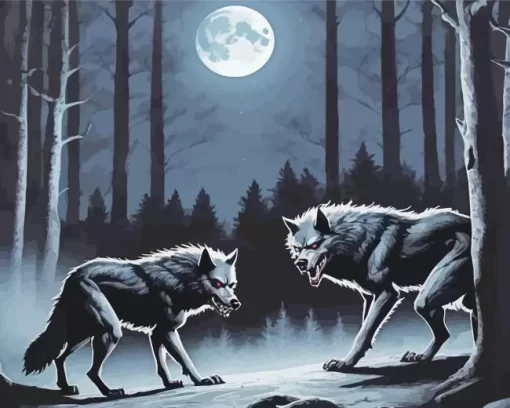 Black Werewolves In The Woods Diamond Painting