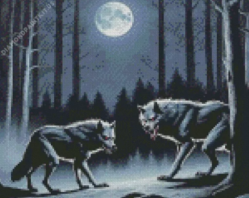 Black Werewolves In The Woods Diamond Painting