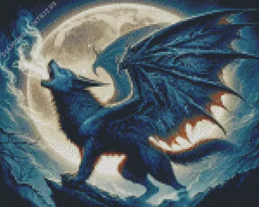 Black Wolf Dragon Howling Diamond Painting