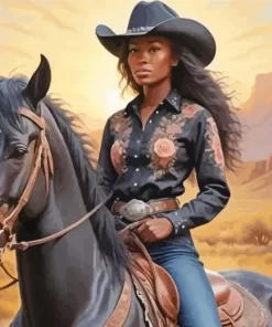 Black Woman Cowgirl Diamond Painting