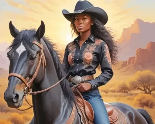 Black Woman Cowgirl Diamond Painting