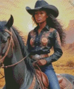 Black Woman Cowgirl Diamond Painting