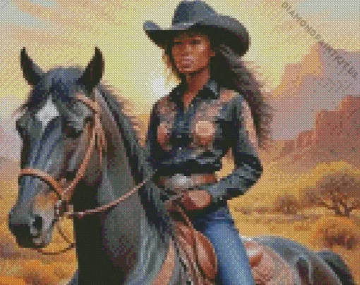 Black Woman Cowgirl Diamond Painting