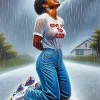 Black Woman Crying Under Rain Diamond Painting