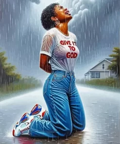 Black Woman Crying Under Rain Diamond Painting