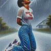 Black Woman Crying Under Rain Diamond Painting