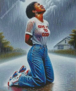 Black Woman Crying Under Rain Diamond Painting