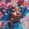 Black Woman Flowers Art Diamond Painting