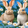 Blonde Bunnies And Flowers Diamond Painting