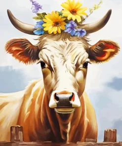 Blonde Cow With Flowers Diamond Painting