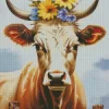 Blonde Cow With Flowers Diamond Painting