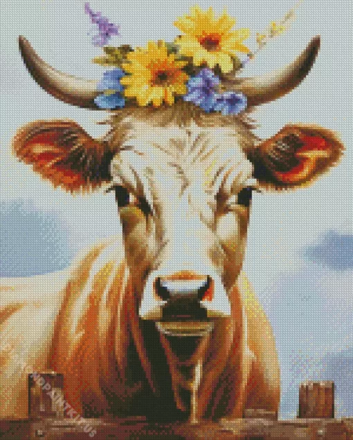 Blonde Cow With Flowers Diamond Painting