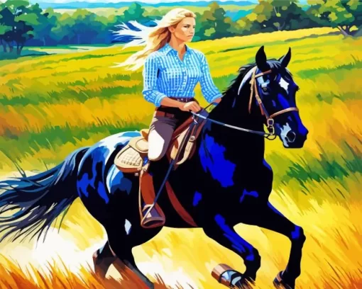 Blonde Girl And Horse Diamond Painting