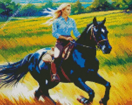 Blonde Girl And Horse Diamond Painting