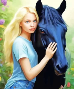 Blonde Girl With Horse Diamond Painting