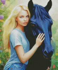 Blonde Girl With Horse Diamond Painting