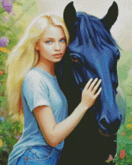 Blonde Girl With Horse Diamond Painting